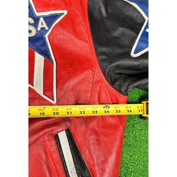 Vintage USA Michael Hoban Mens Patrotic Leather Bomber Jacket WHEREMI 1991 XL - Picture 6 of 7